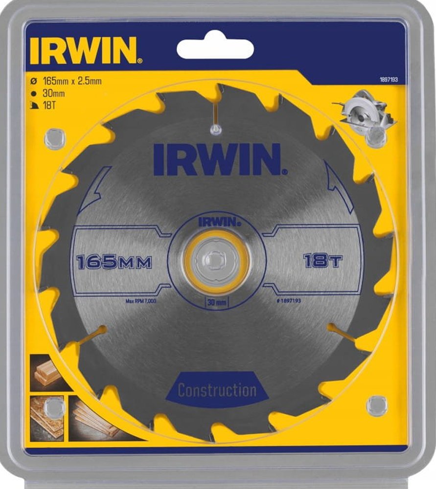 Medžio pjovimo diskas su kietmetaliu IRWIN, 165 mm x 18 T