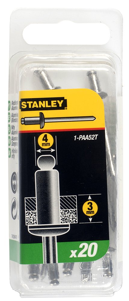 Aliuminės kniedės STANLEY, 4 x 3 mm, 20 vnt