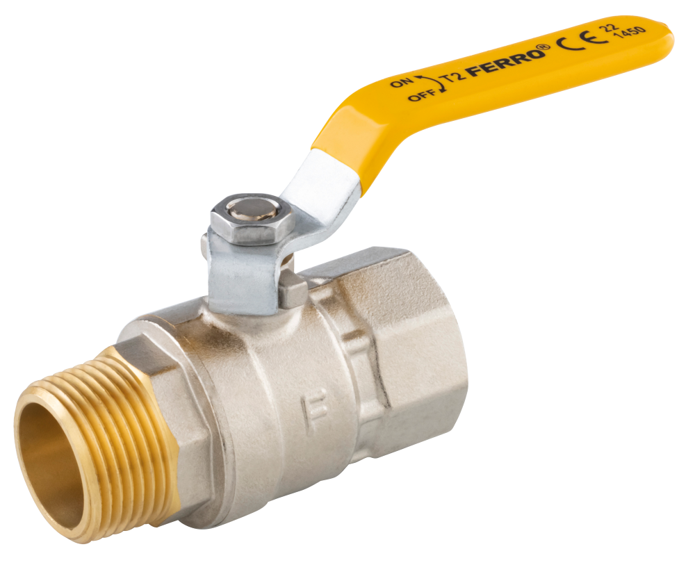 Rutulinis ventilis dujoms FERRO G18, 1/2", ilga rankena, vidus/išorė, KGS11