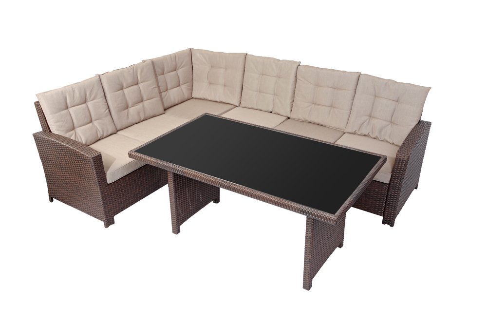 Lauko baldų komplektas LEX Chiara, komplektą sudaro: stalas, kampinė sofa, smėlinės sp.