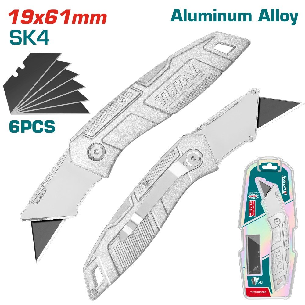 Sulankstomas peiliukas TOTAL, aliumininė rankena, 5 geležtės, 61x19 mm, THT5136236