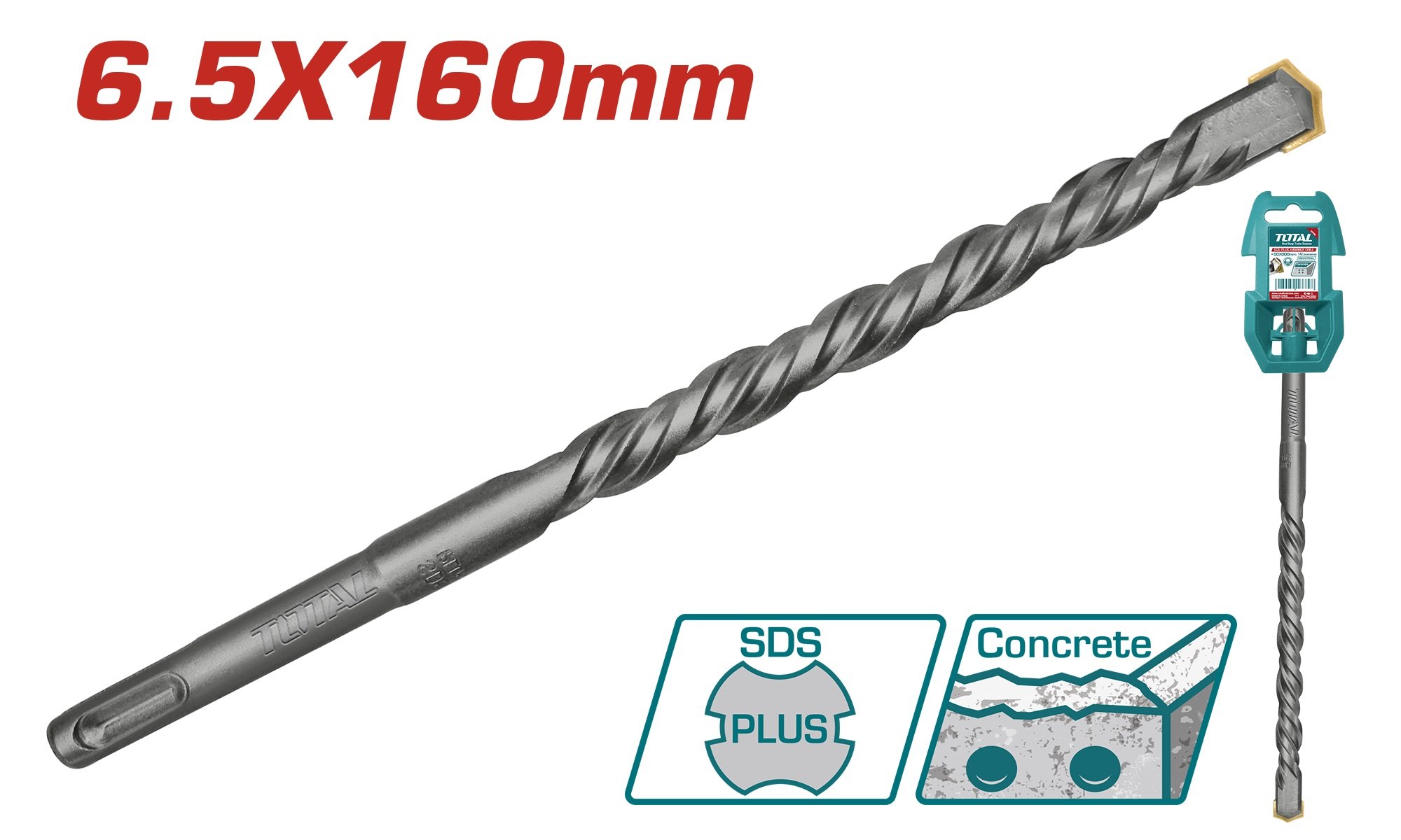 Grąžtas betonui SDS+ TOTAL, TCT, 6.5x160 mm, TAC310652