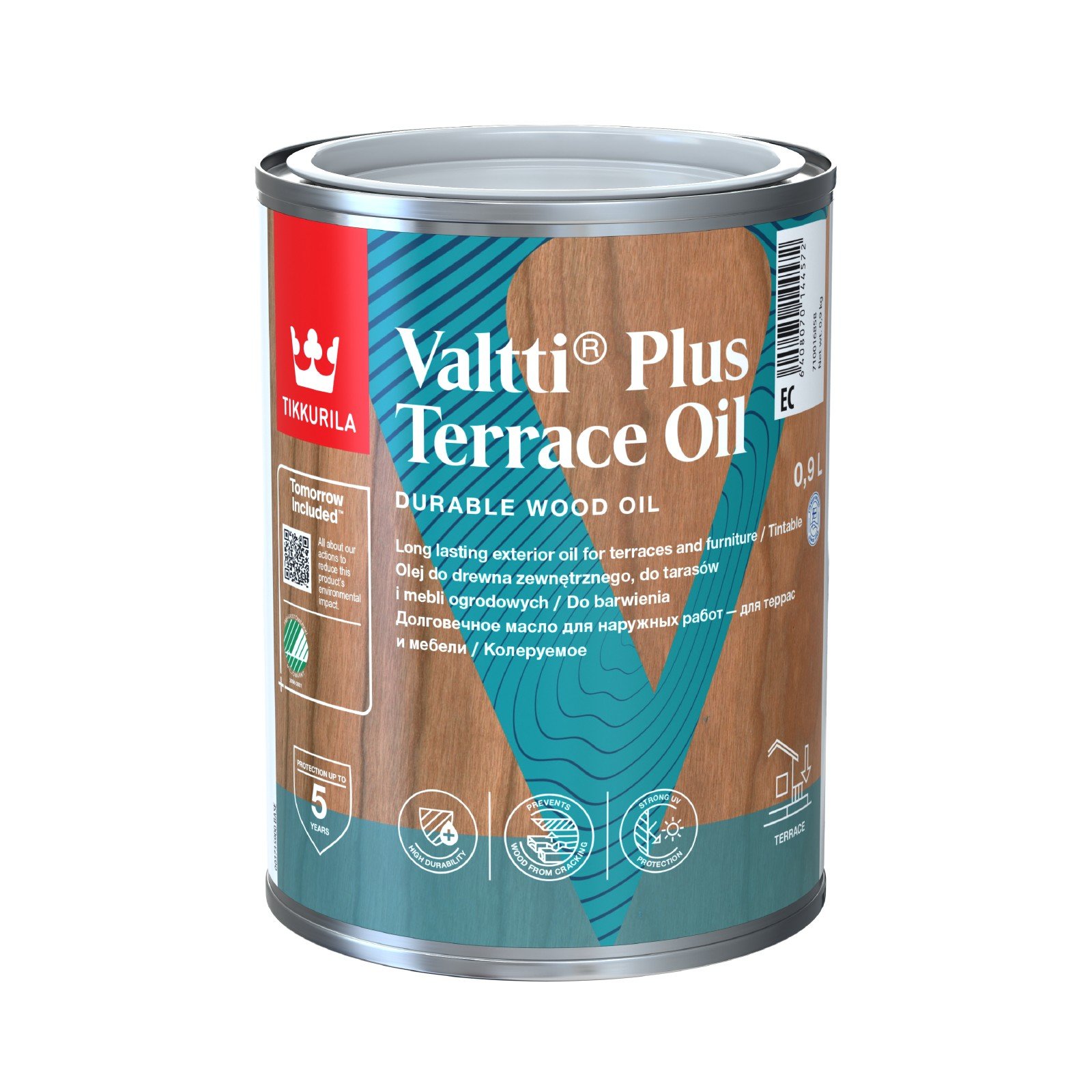 Aliejus terasoms ir lauko baldams TIKKURILA, Valtti Plus Terrace Oil, bespalvis, 0,9 l, vandens pagrindu