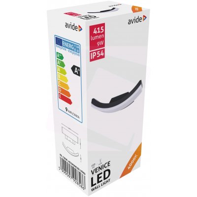 Lauko šviestuvas AVIDE Venice At-8586, LED 9W, 220-240V, 4000K, 415 lm, IP54, sieninis, baltos/juodos sp., 112 x 275 x 82 mm