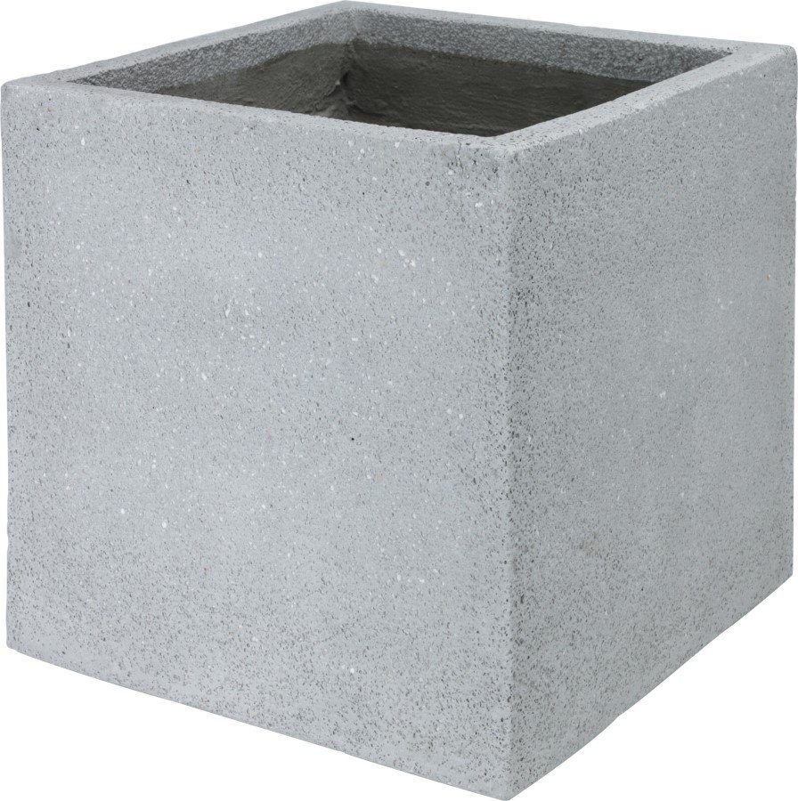 Lauko vazonas, cementinis, kvadratinis, pilkos sp., 40 x 40 x 40 cm.