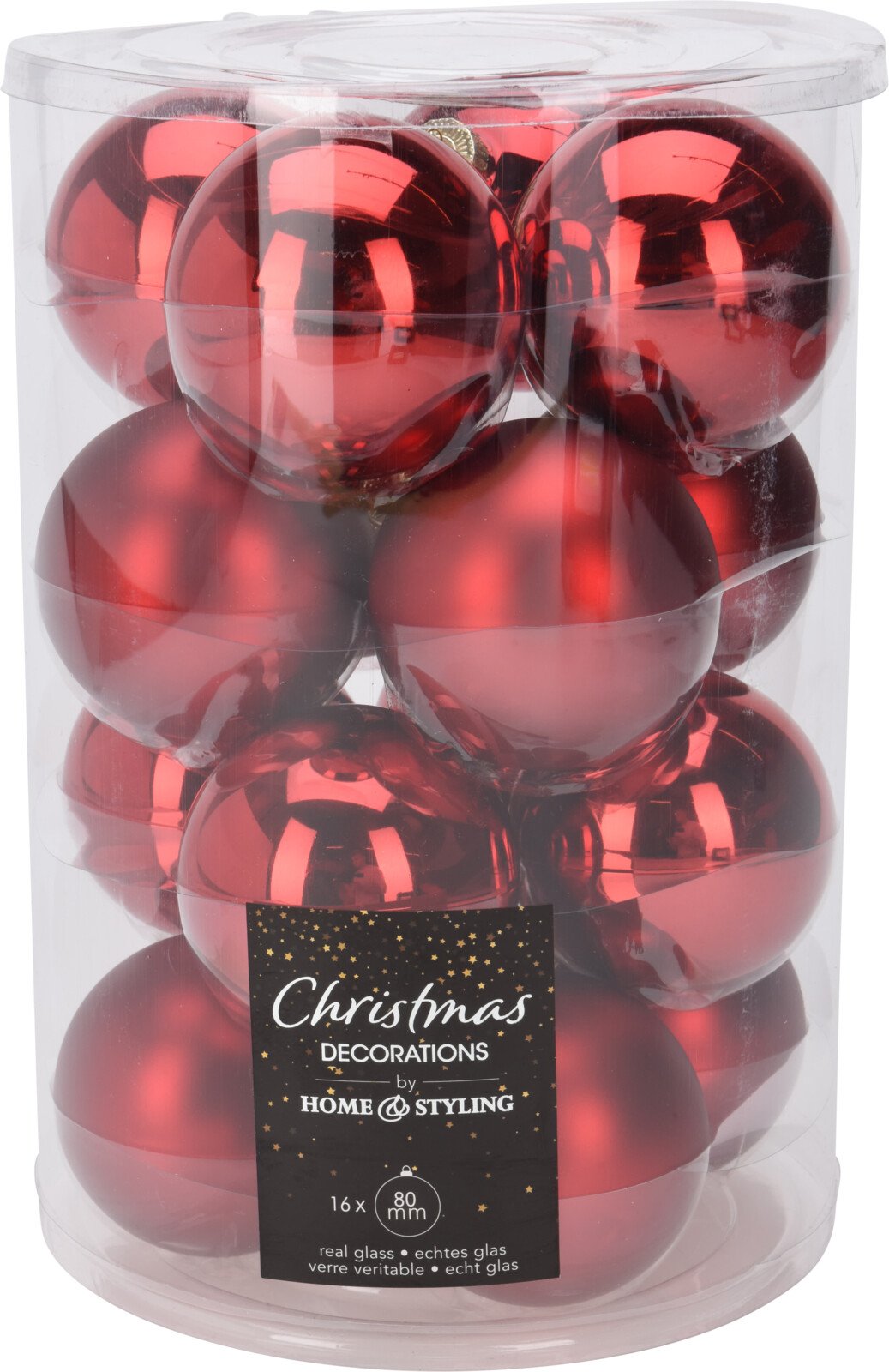 Eglutės žaisliukų rinkinys, 16 vnt., stiklas, matiniai ir blizgūs, skersmuo 8 cm