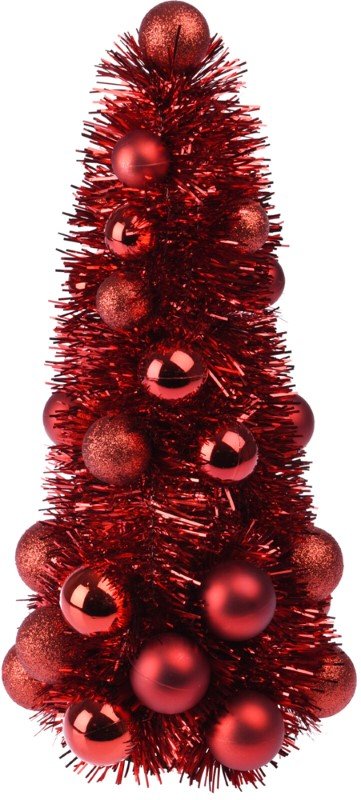 Kalėdų eglutės dekoracija su žaisliukais, blizganti, raudonos sp., 15 x 15 x 33 cm