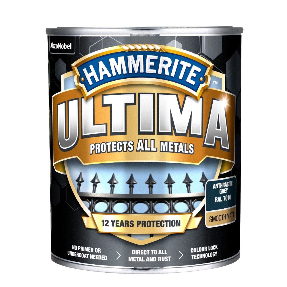 Antikoroziniai dažai HAMMERITE Ultima, 0,7 l, antracito sp., matiniai