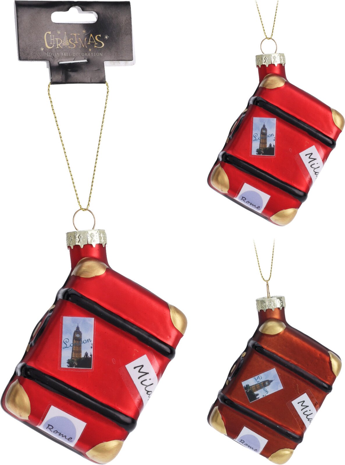 Eglutės žaisliukas Lagaminas, skirtingų dydžių, raudonų atspalvių