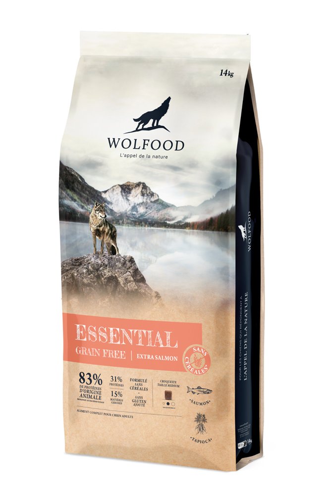 Sausas šunų ėdalas WOLFOOD Essential, be grūdų, suaugusiems šunims, su lašiša ir tapioka, 14 kg