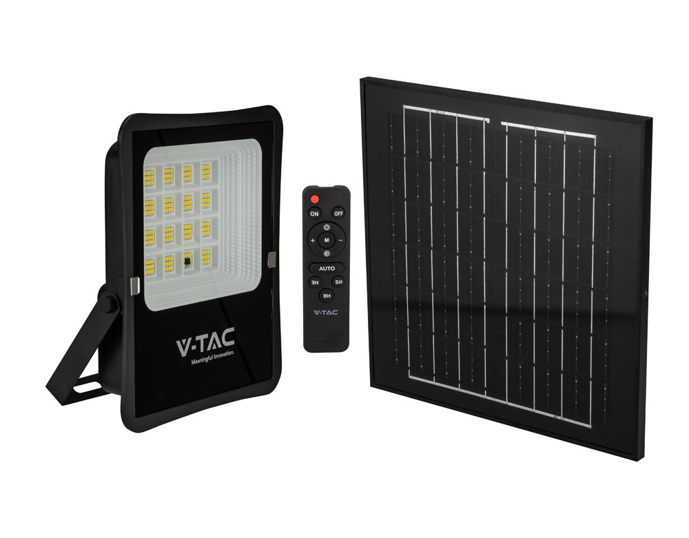 LED prožektorius su saulės baterija V-TAC VT-55200, be judesio daviklio, 16W, 1600lm, 4000K, IP65, laido ilgis 5m, su kolektoriumi
