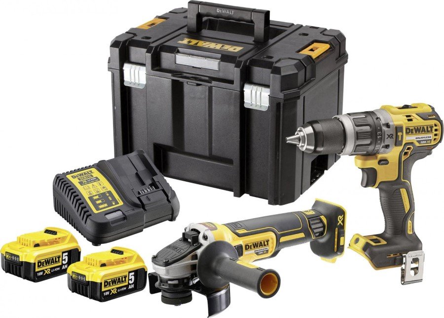 Akumuliatorinis suktuvas ir kampinis šlifuoklis DEWALT, DCK2020P2T-QW, 18 V, 2 x 5,0 Ah akumuliatoriai, kroviklis, lagamine