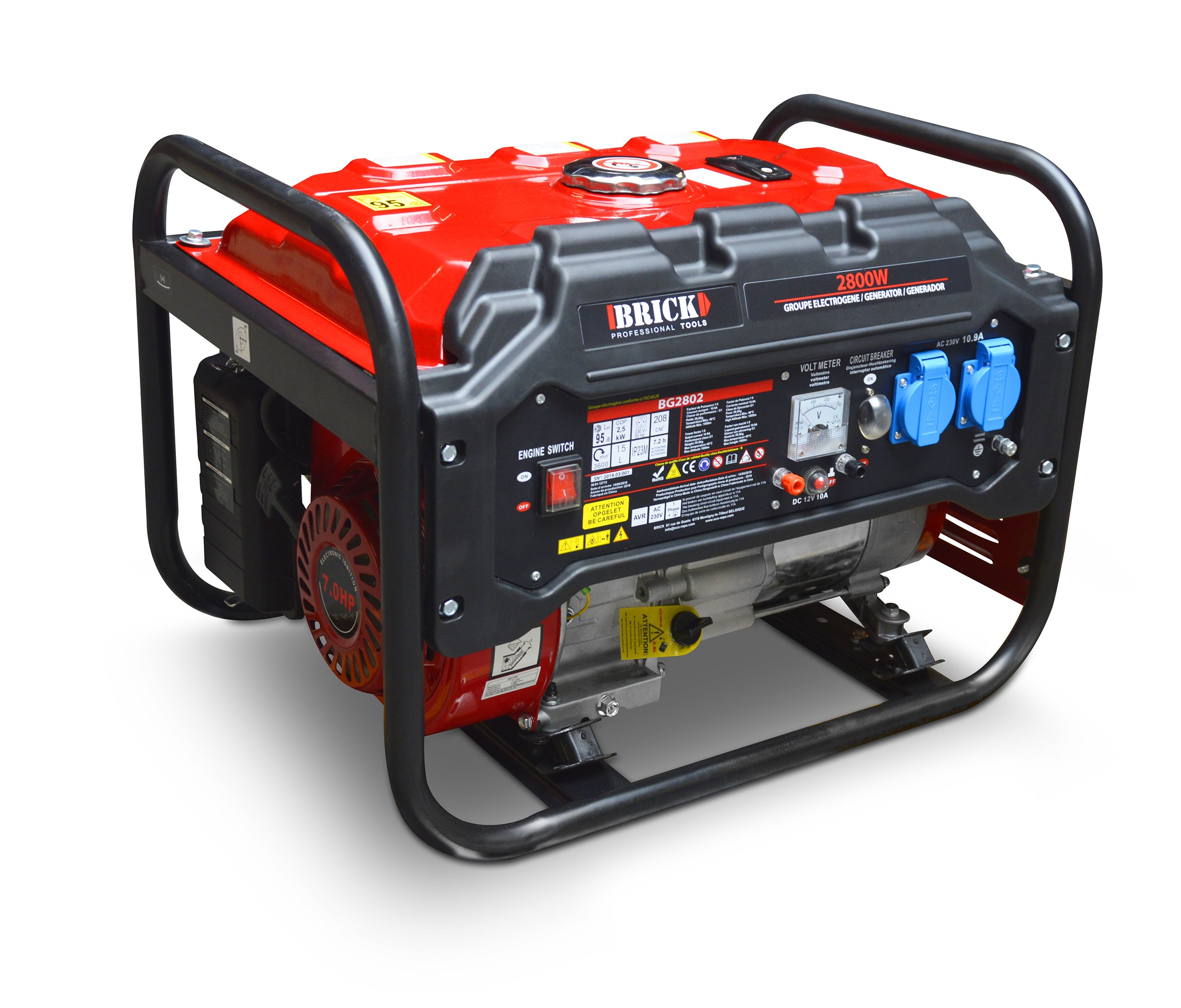 Generatorius BRICK BG2802, maksimali galia 2,8 kW, nominali galia 2,5 kW, maks. autonomija 7,2 val.