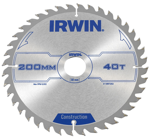 Medžio pjovimo diskas su kietmetaliu IRWIN, 200 mm x 40 T