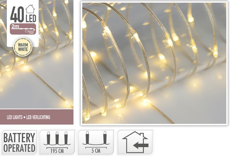 LED girlianda, 40 LED lempučių, šiltai baltos sp., ilgis 2 m