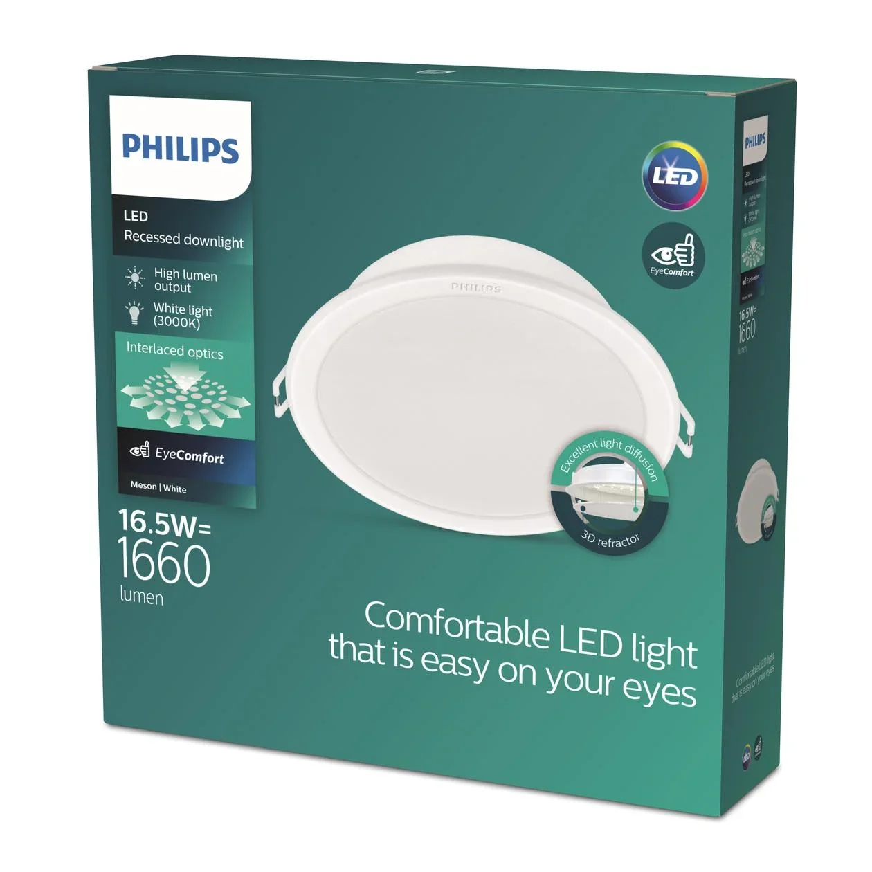 Montuojamas šviestuvas panelė PHILIPS Meson, įleidžiama, LED 16,5 W, 3000 K, 1660 lm, apvali, baltos sp., 165 mm skersmens