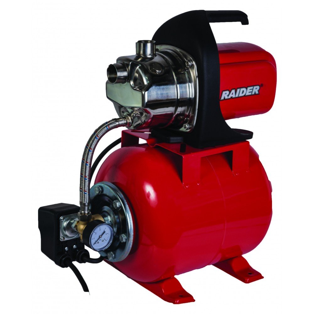 Vandens tiekimo sistema RAIDER RD-WP1200J, našumas  64L/min, kėlimo aukštis 48 m, galia 1200 W, bakas 20 l