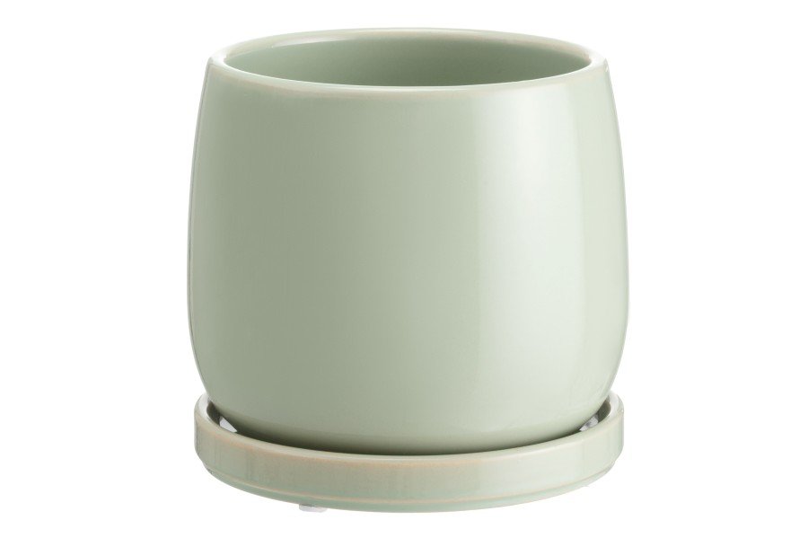 Kambarinis keraminis vazonas 4Living Heidi, su lėkštute, žalios sp., 14,5 x 14,5 x 15 cm.