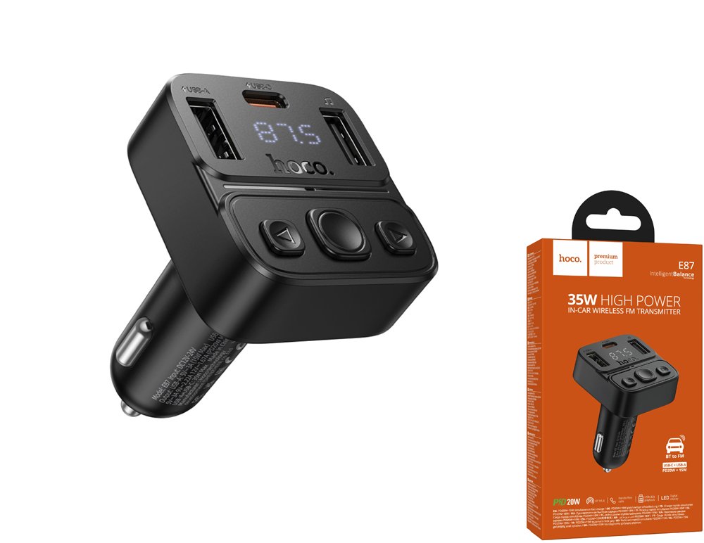 FM-moduliatorius HOCO 87, USB-A, Bluetooth, 20W greitas įkrovimas