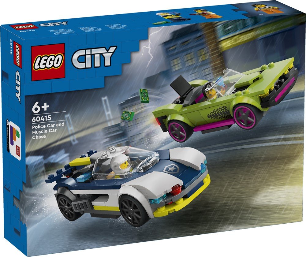 Konstruktorius LEGO City, policijos automobilis ir galingo automobilio gaudynės