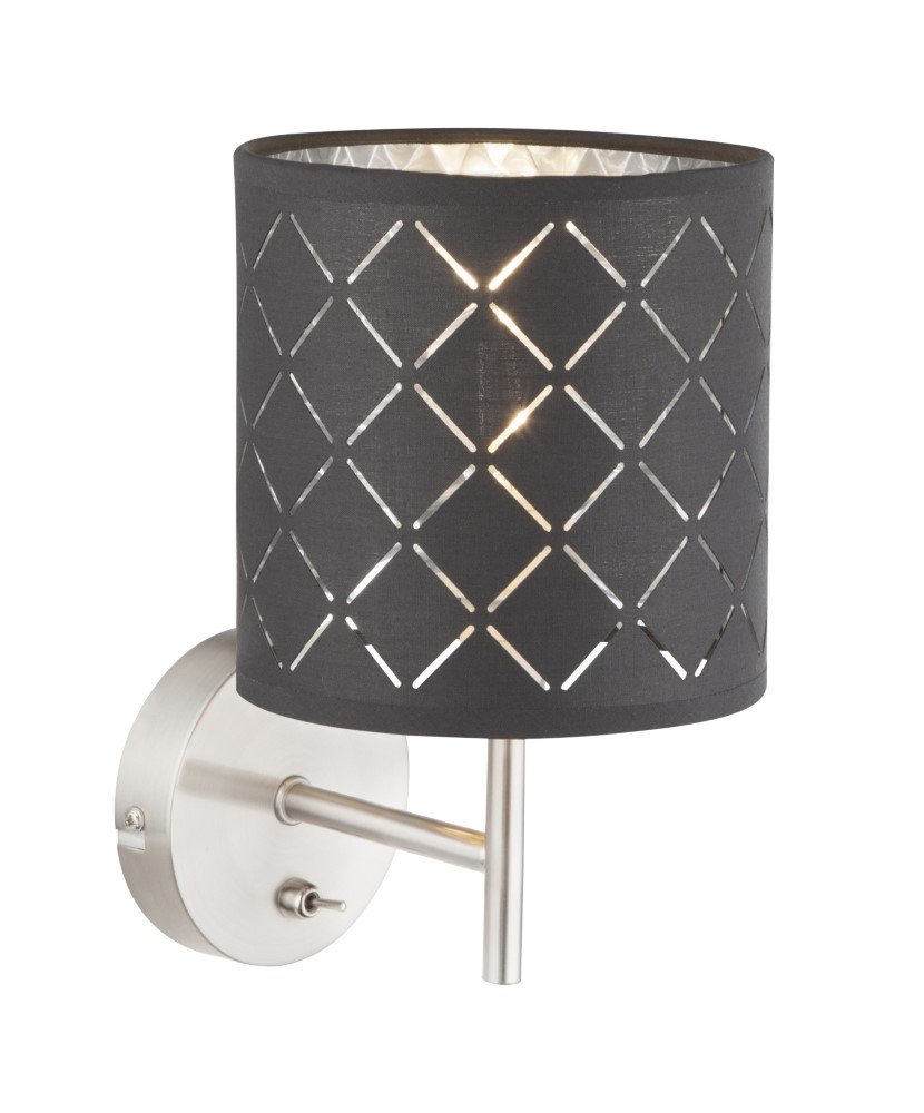 Sieninis šviestuvas GLOBO Kidal, E14, 1 x 40W, 230V, pilkai sidabrinė metalik tekstilė, 150 x 260 x 190 mm, 15228W