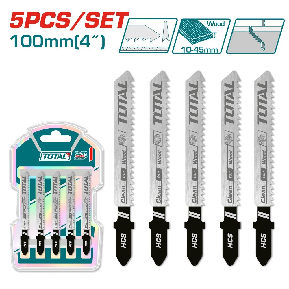 Siaurapjūklio pjūklelių rinkinys TOTAL, medienai, 74 mm, 6TPI, 5 vnt., TJSBT101D