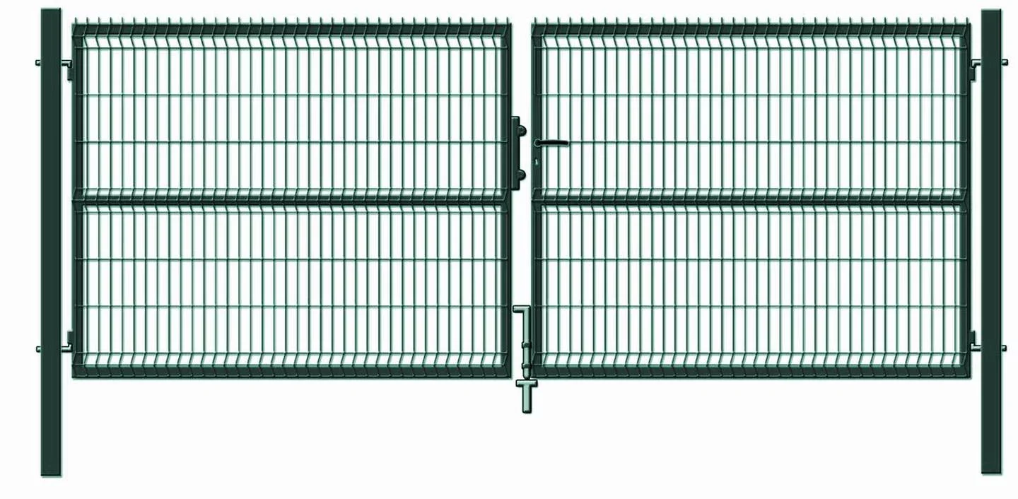 Dvigubi varstomi sodo vartai HERVIN GARDEN, su 3D panelės užpildu, metaliniai, dažyti, žalia spalva, 400x153 cm