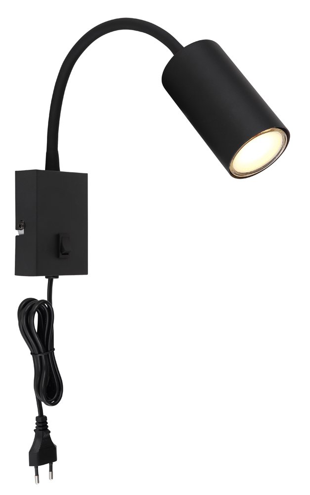 Kryptinis šviestuvas GLOBO Robby, GU10, 1 x 25W, 230V, su jungikliu, su 1,5 m ilgio laidu, metalinis, matinės juodos sp., 70 x 440 x 320 mm, 57911WB