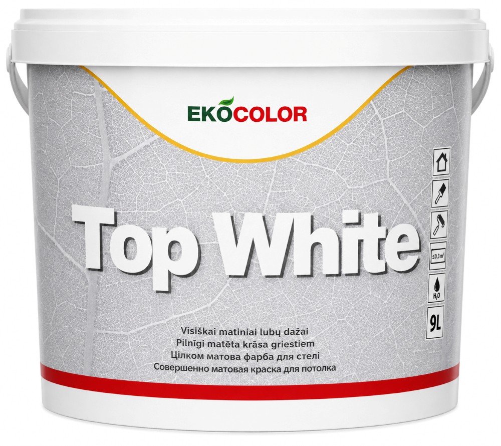 Lateksiniai dažai TOPCOLOR Top White, 9 l, balti, visiškai matiniai, luboms