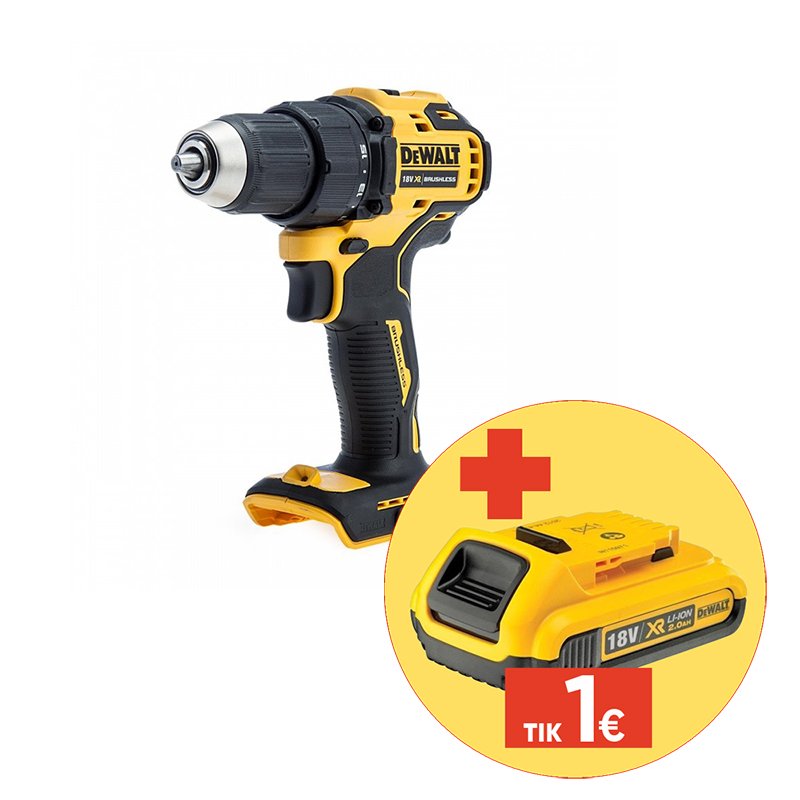 Akumuliatorinis bešepetėlinis gręžtuvas DEWALT DCD708N-XJ, maks. sukimo momentas 65 Nm, 18 V, be akumuliatorių ir kroviklio, be lagamino
