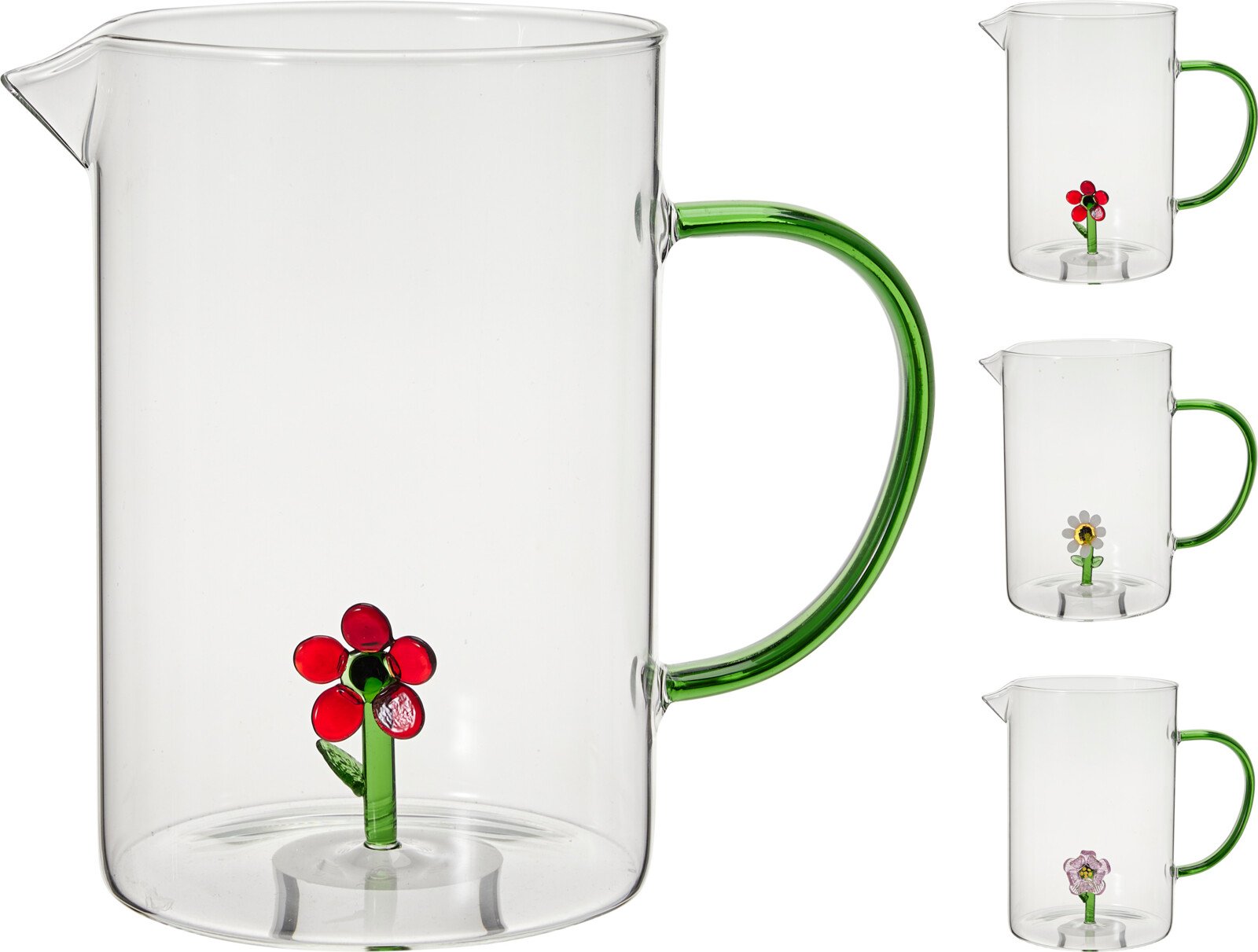 Ąsotis su gėlės dizainu, stiklinis, 1,6 l, 3 skirtingi dizainai