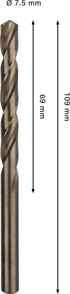 Grąžtas metalui BOSCH HSS-Co, DIN 338, 7,5 × 69 × 109 mm