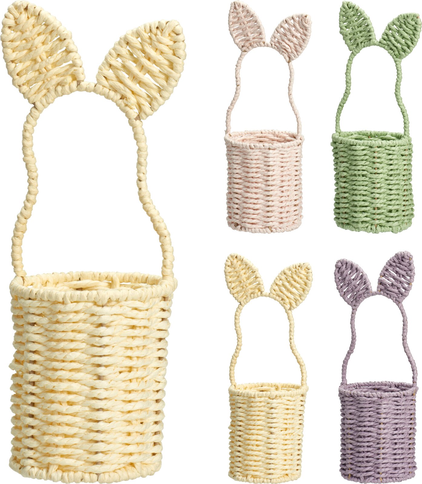 Velykinis pintas krepšelis, su zuikio ausimis, 11 x 30 cm, 4 skirtingų sp.