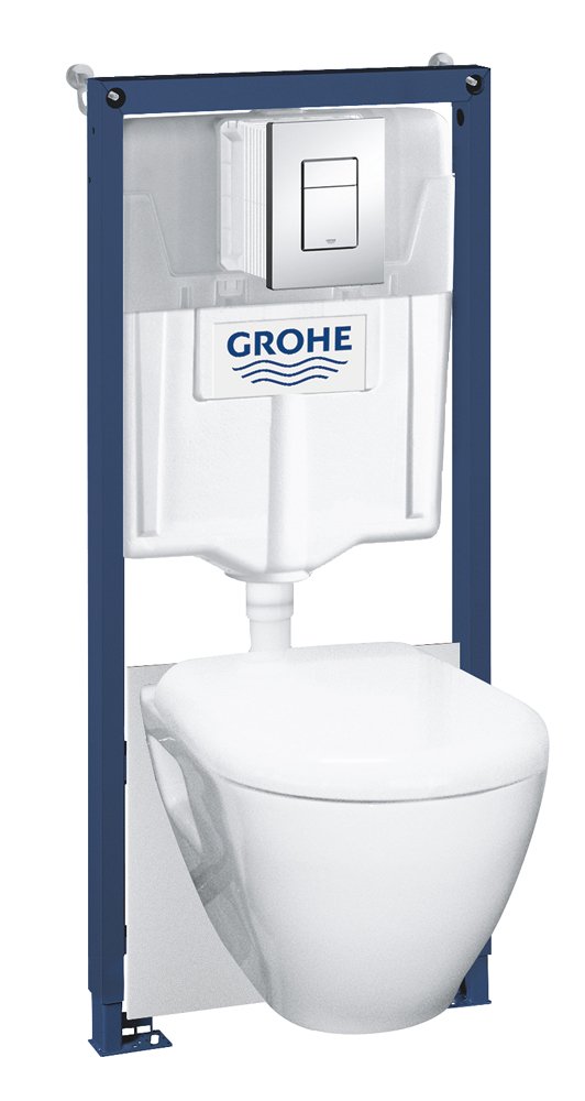 Klozeto komplektas GROHE SEREL SOLIDO, kompl. potinkinis rėmas, "Serel" klozetas su lėtai nusileidžiančiu dangčiu, mygtukas "Fresh" ir garso izoliacijos tarpinė, 39468000