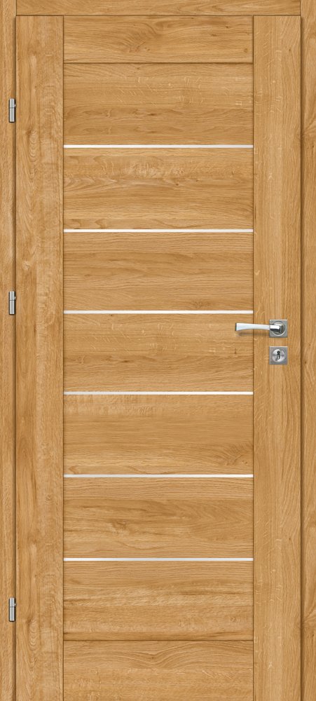 Laminuotos vidaus durys su užlaida VOSTER Della 70, kairinės, spl. Caramel oak, 2030x844x40 mm