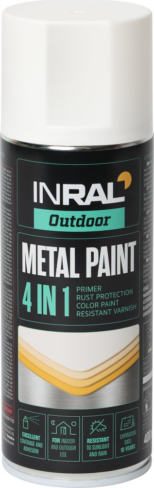 Antikoroziniai dažai INRAL METAL PAINT 4in1, balta sp., matinė, 400ml