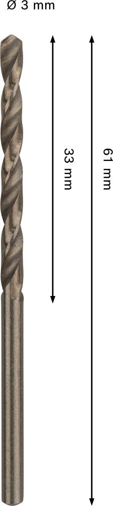 Grąžtas metalui BOSCH HSS-Co, DIN 338, 3 × 33 × 61 mm