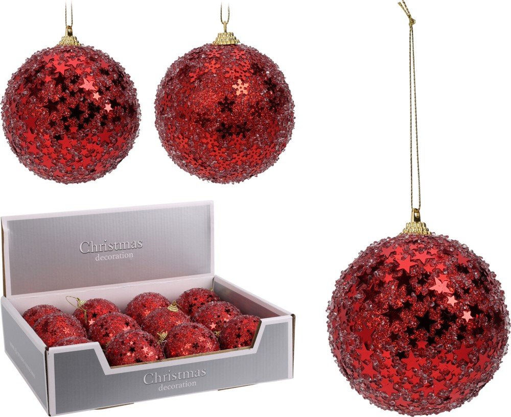 Eglutės žaisliukas, raudonos sp., su blizgučiais, skersmuo 8 cm