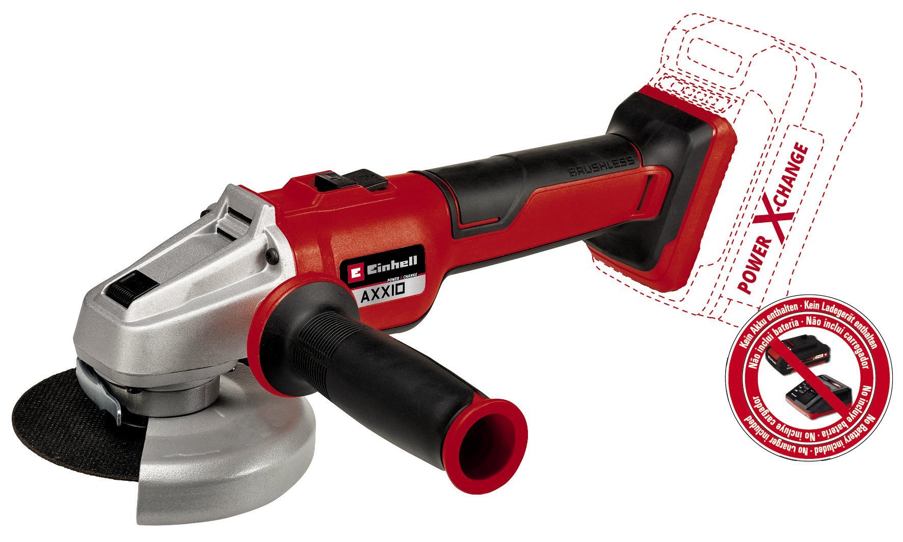 Akumuliatorinis kampinis šlifuoklis EINHELL AXXIO 18/125 Q, 18 V, bešepetėlis variklis, švelnus startas, maks. disko skresmuo 125 mm, beraktis diskų keitimas, be akumuliatorių ir kroviklio