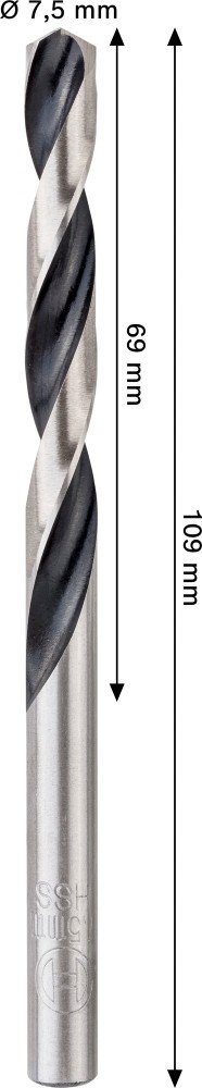 Grąžtas metalui BOSCH PointTeQ, 7,5 x 69 x 109 mm, 1 vnt.