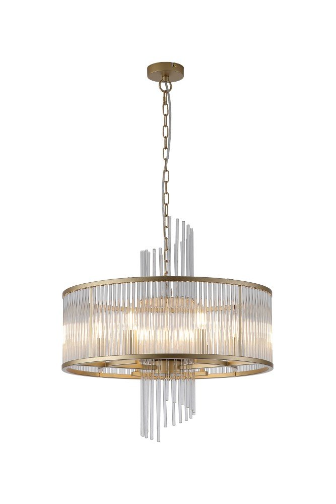 Pakabinamas šviestuvas SEARCHLIGHT Lara, E14, 6 x 60W, 230V, auksinis metalas su skaidriais stikliniais strypais, 550 x 550 x 580 mm, maksimalus aukštis 1500 mm, 11600-6GO