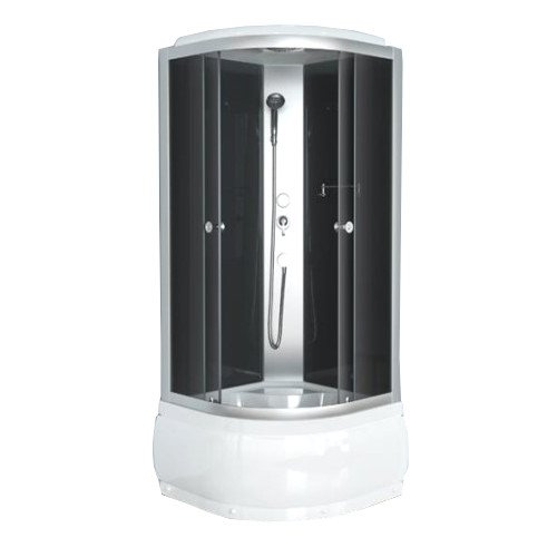 Dušo kabina ET-6024 GCH, 90 x 90 cm, ketursienė, pusapvalė, 4 mm tonuotas stiklas, matinis profilis, 43 cm gilus padėklas    