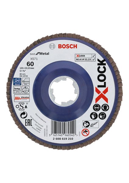 Tiesus žiedlapinis diskas BOSCH X-Lock, D 125 mm; K 60, tiesus