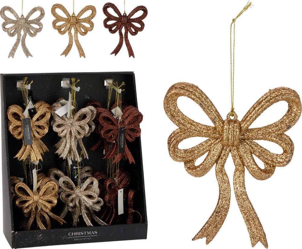 Kalėdinė dekoracija Kaspinas, pakabinama, skirtingų sp. (šampaninė auksinė, auksinė, ruda), 11 x 2 x 13 cm