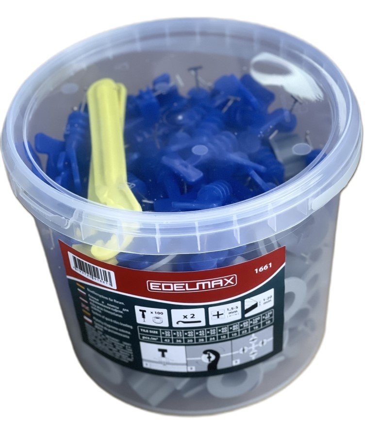 Plytelių išlyginimo sistema EDELMAX, daugkartinė, 2 raktai, 1,5-5mm, aukštis 1- 20 mm, 100 vnt.