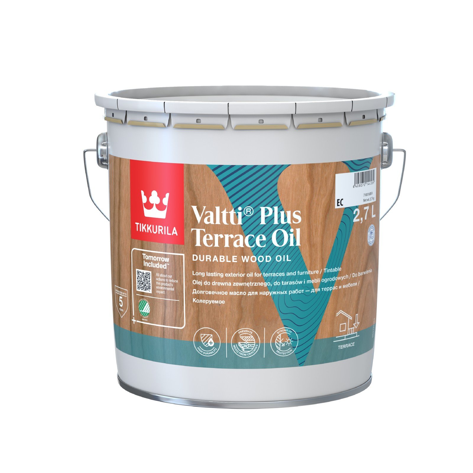 Aliejus terasoms ir lauko baldams TIKKURILA, Valtti Plus Terrace Oil, bespalvis, 2,7 l, vandens pagrindu