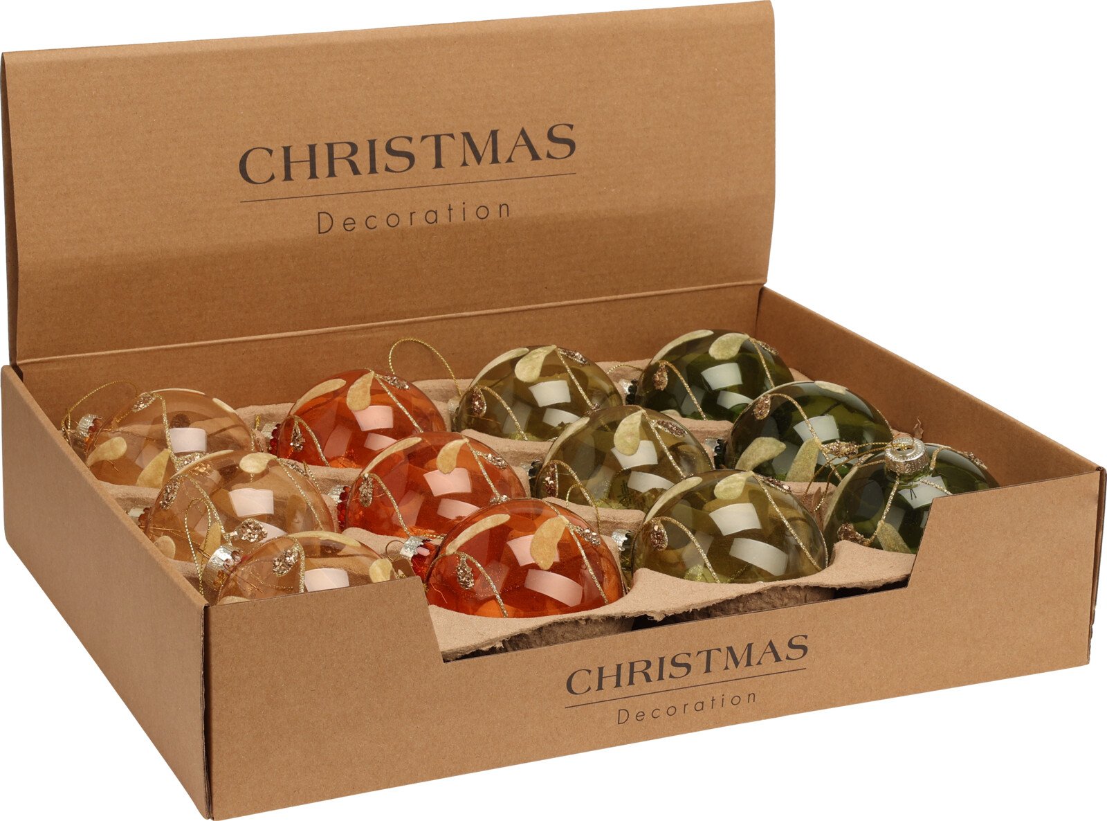 Eglutės žaisliukas Lapai, stiklas, 4 skirtingos sp., skersmuo 8 cm