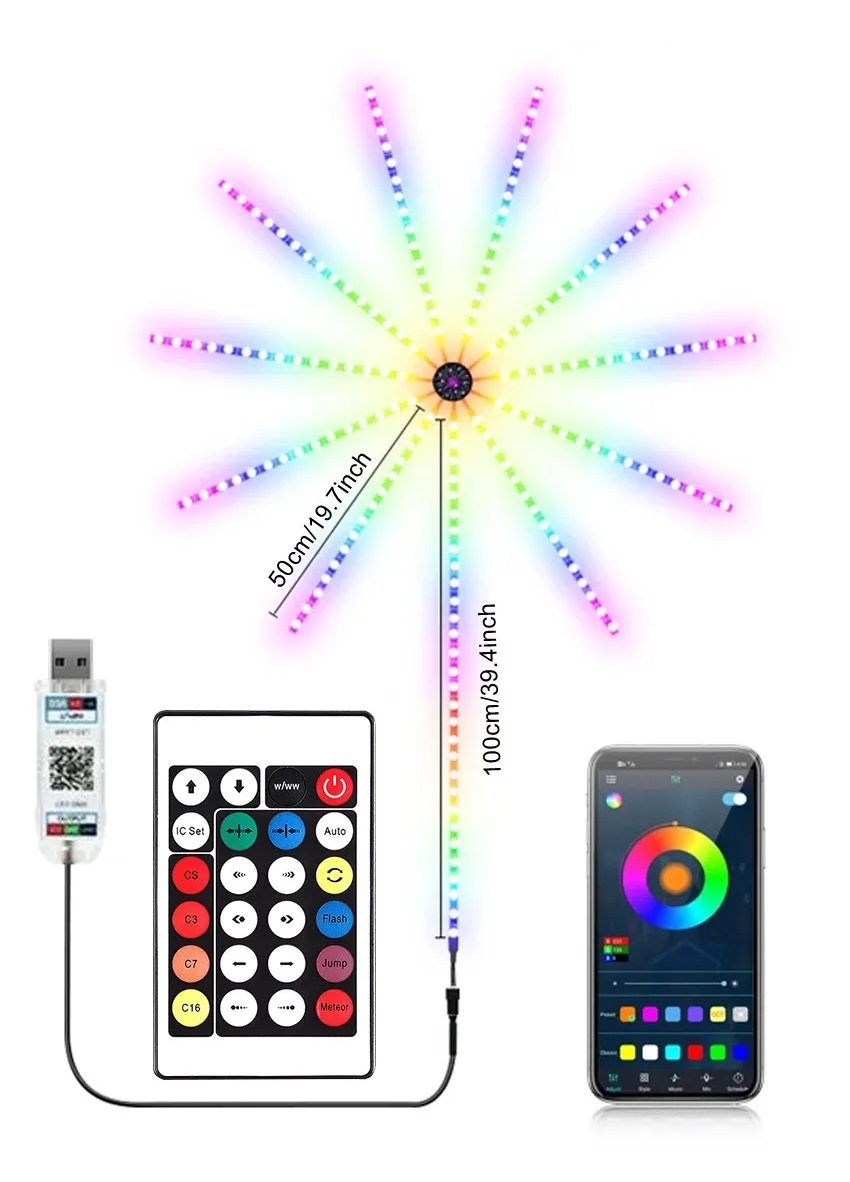 LED šviečianti dekoracija SUNLUX, išmanioji, su RGB valdikliu, 180 LED, skersmuo 50 cm, 25418-1