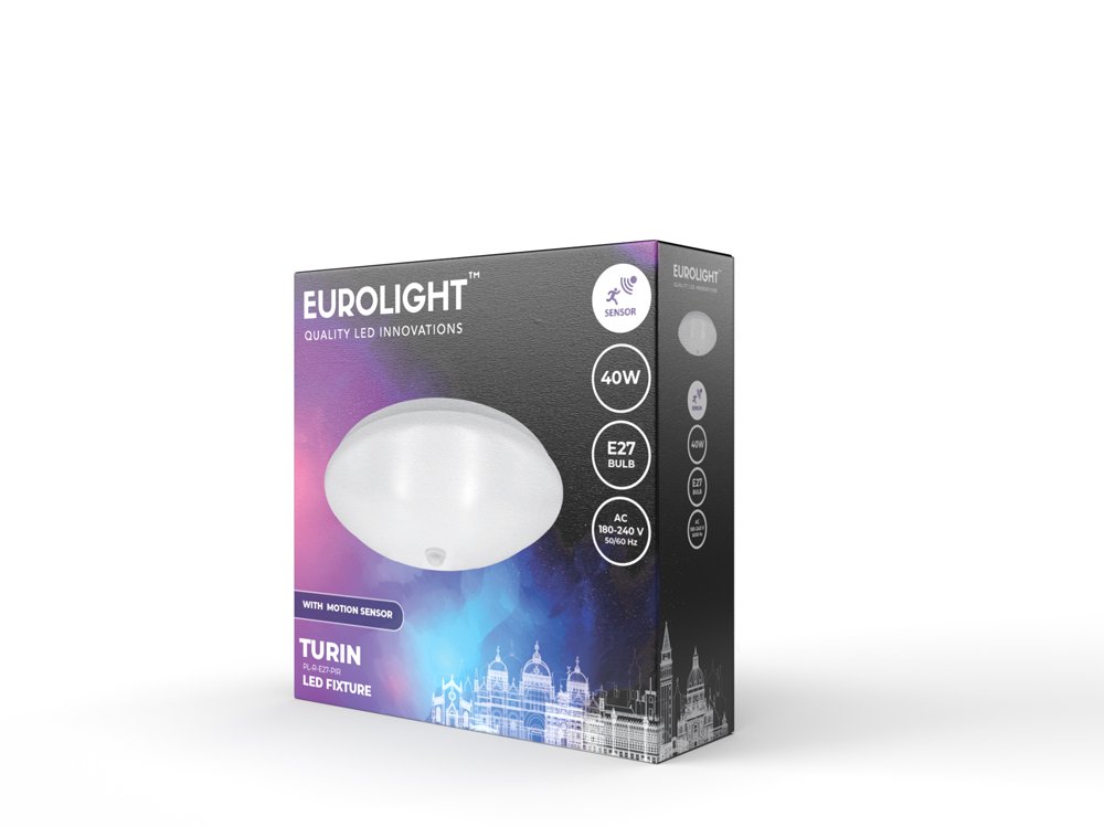 Lubinis šviestuvas EUROLIGHT Turin, E27, 1 x 40W, IP20, su judesio davikliu, 330 x 100 mm, PL-R-E27-PIR