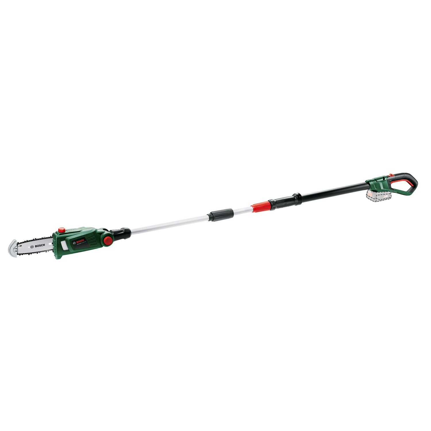 Akumuliatorinis genėjimo pjūklas BOSCH UniversalChainPole18 SOLO, 18 V, darbinis plotis 20 cm, telesk. kotas iki 2,6 m, svoris 3,3 kg, be baterijos ir pakrovėjo